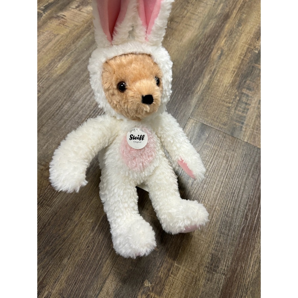 Steiff Teddy Bear in Easter Bunny Costume White Brown Hase Plush 114052 Tag - Picture 11 of 11